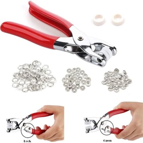 100PCS Prong Pliers Ring Press Studs Snap Popper Fasteners 9.5mm DIY Tool Kit Hand tools