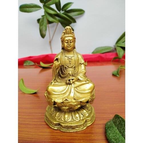 11CM Classic Buddhism worship Guanyin Deity Buddha Metal Copper Statue