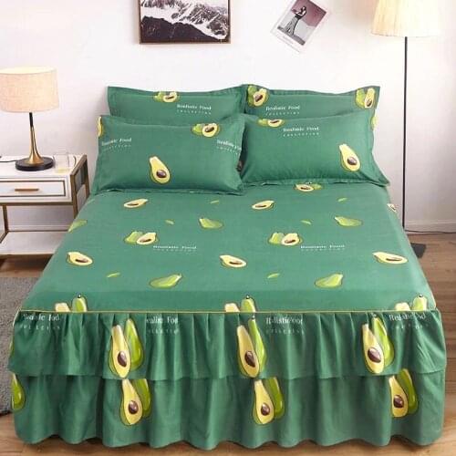 2020 New bed skirt 1 pcs with 2 pcs pillowcase Bedspread Wedding Fitted Sheet Cover Soft Non-Slip King Queen Bed sheet