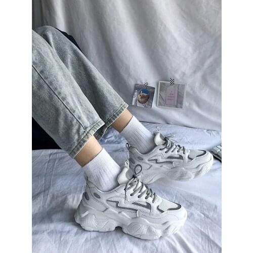 2021 Ladies Spring and Autumn Sneakers Harajuku Style Casual Comfortable Breathable Reflective Platform Shoes