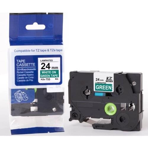 24mm Tze755 white on green Tz-755 Compatible for Brother P-touch Label Printers Laminated Tze Label Tape Tze-755 Tz755