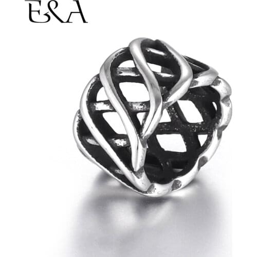 Stainless Steel Bead Large Hole Beads Hollow Blacken Spacer Fit 8mm Leather Cord DIY Bracelet Jewelry Making Men Accessories