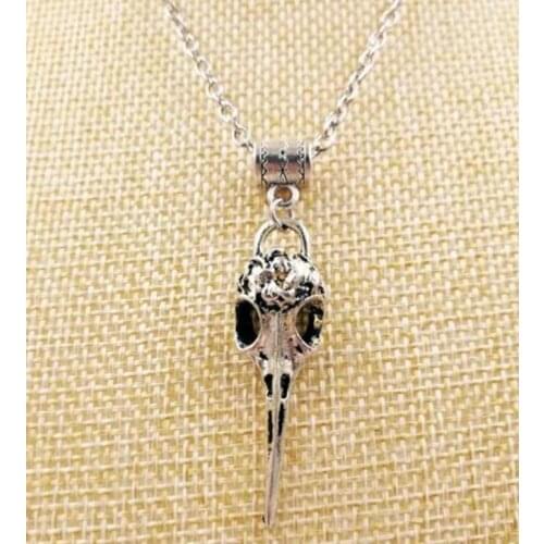 5PCS Fashion Vintage Cute Raven Bird Skull Head Charms Collar Sweater Chain Statement Pendant Necklace Jewelry
