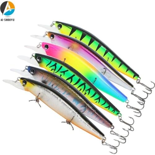 AI-SHOUYU 1PCS Laser Minnow Fishing Lure 115mm 15.5g Pesca Hooks Fish Wobbler Tackle Crankbait Artificial Hard Bait Swimbait