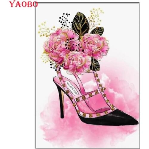 Yaobo 5D Diamond Painting High heel flower Full Square/Round Diamond Embroidery Full display Mosaic Home Decor Christmas Gift