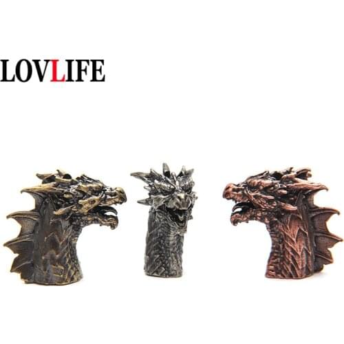 Beast Chinese Dragon Head Brass Knife Pendants Jewelry Umbrella Rope Paracord Beads EDC DIY Keychain Lanyard Hanging Accessories