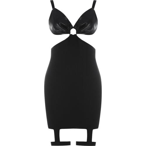 2021 Black Spaghetti Strap Bodycon Bandage Dress Women Sexy Backless Sleeveless Club Party Mini Dresses