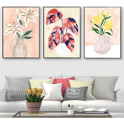 Flowers Vase Woman Leaf Reeds Abstract Wall Art Canvas Painting Nordic Posters And Prints Wall Pictures For Living Room Decor