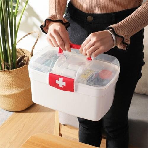 Baby Home Medicine Chest Cabinet Health Care Plastic Double Layers Drug First Aid Kit Box Storage Box Chest of Drawers
