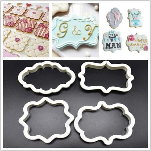 DIY 4Pcs/Lot Vintage Plaque Frame Cookie Cutter Set Plastic Biscuit Mould Fondant Cake Decorating Tools Fondant Sugarcraft Molds