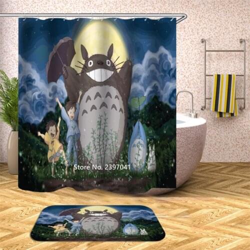 Lovely Cartoon Totoro Green Forest Sunshine Lavender Shower Curtain Bathroom Shower Room Partition Waterproof and Mildew Proof