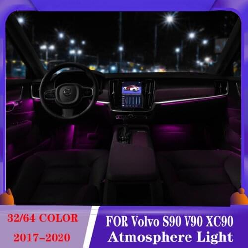 32/64 Colors LED Ambient Light lamp For Volvo S90 V90 XC90 XC40 2017-2020 Ambient Light For S90 S60 V90 XC90 Lighted Car Styling