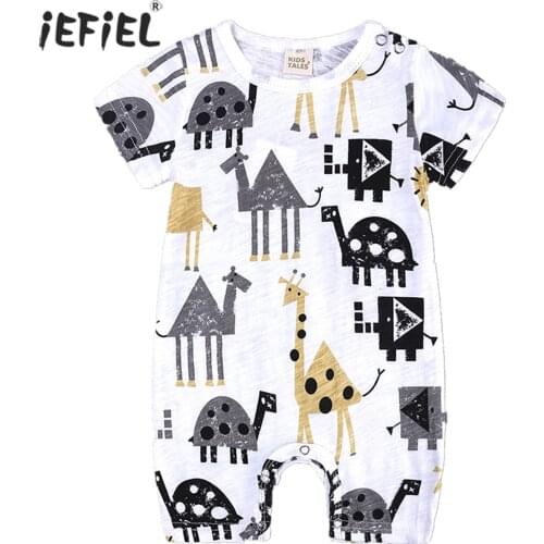 Summer Newborn Baby Girl Rompers Baby Girl Short Sleeve Cartoon Print Rompers Baby Boy Girl Rompers Clothes
