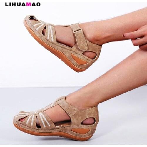 LIHUAMAO Outdoor beach gladiator sandals womens hole shoes wedges casual comfortbale ladies invisable height hiking sandals