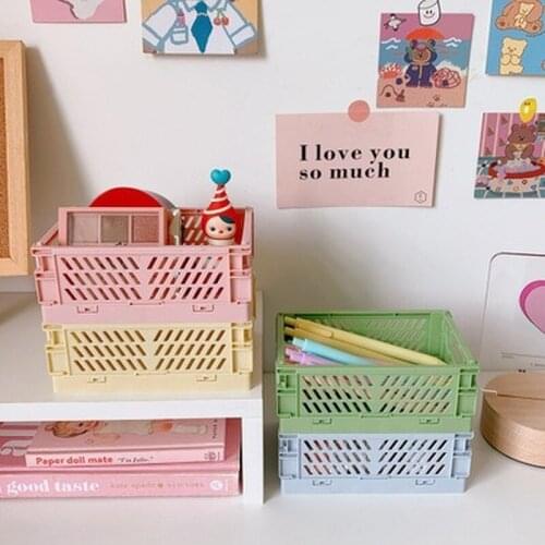 Mini-folding plastic stationery material storage box for students' desktop finishing stationery small basket plastic storage box