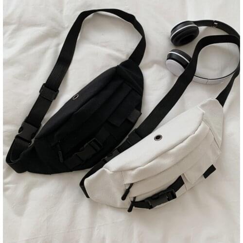 Harajuku style trendy Men Backpack Hip Pop Canvas Boys Crossbody Chest Bag Shoes Pendant Student Bag