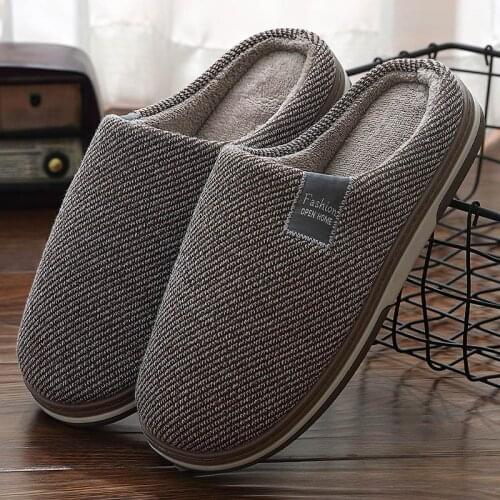 Men Slippers Indoor Short Plush Home Slipper Man Winter Shoes 2021 No-slip Warm Flock Flat With Comfortable Casual Male Sandals