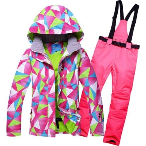 Cheap Women Ski Clothing snowboarding Sets Waterproof Windproof Breathable Winter Girls Snow Suit Jacket Strap Ski pant
