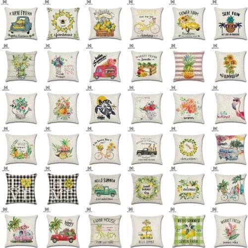 New Summer Series Linen Cushion Cover Tropical Fruit Palm Print Farmhouse Floral Pillowcase Livingroom Sofa Couch Throw Pillows