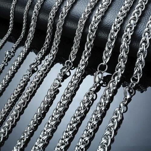 New 3-7.4MM Spiga Links Tone Stainless Steel Wheat Chains Men Necklace 24"