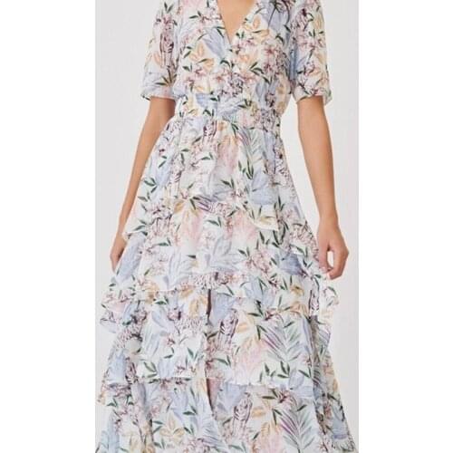 French Women Slim High Street V-Neck Floral Spliced Long Dress Female Casual Elegant Dress Ladies High Version New Dresses ML184