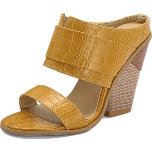 Super High-heeled Sandals Womens Thick-heeled Stone-patterned Open Toe High-heeled Slippers Women