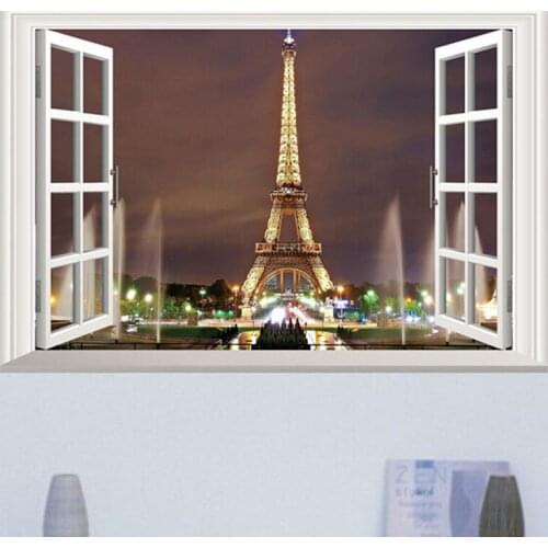 Removable Art 3D Window Paris Eiffel Tower Art Decal Wall Sticker DIY PVC Home Decor Landscape Window Wall Sticeker