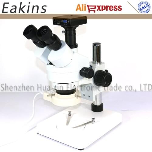 Trinocular Stereo Microscope Industrial Microscope 7-45X Continuous Zoom Magnification+56 LED Lights+HD 1080P VGA HDMI Camera