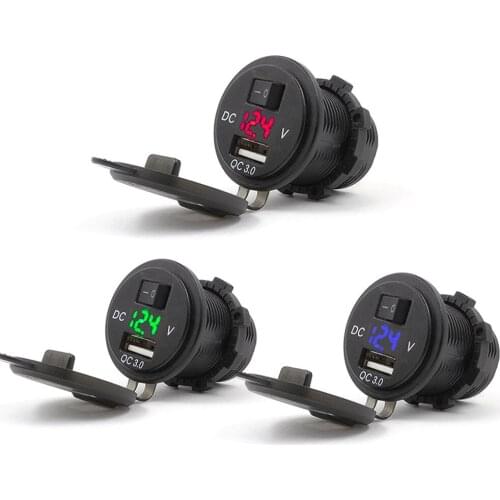 Universal 12V-24V Motorcycle Charger 5V 3.1A QC 3.0 USB Motorcycle Boat Car Charger Adapter LED Voltmeter with DC Switch