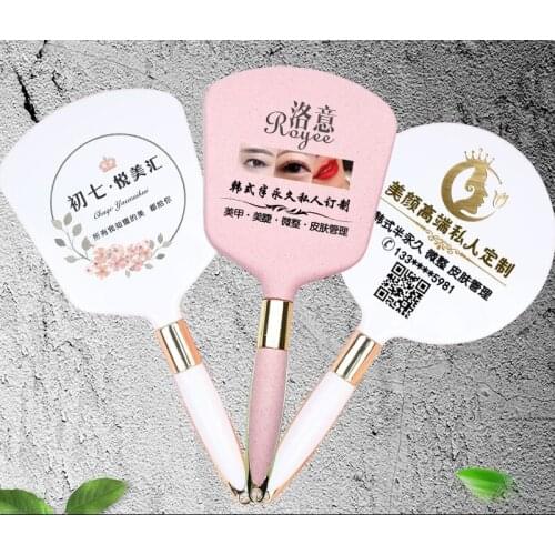 Beauty salon mirror customized logo handle mirror