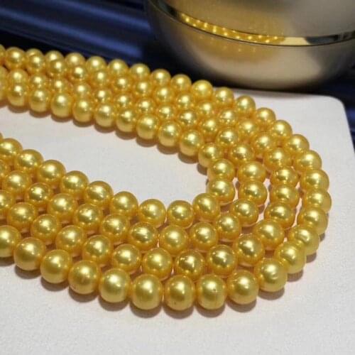 D1007 Pearl Necklace Fine Jewelry Almost Round 8-9mm Fresh Water Golden Pearls Necklaces for Women Presents