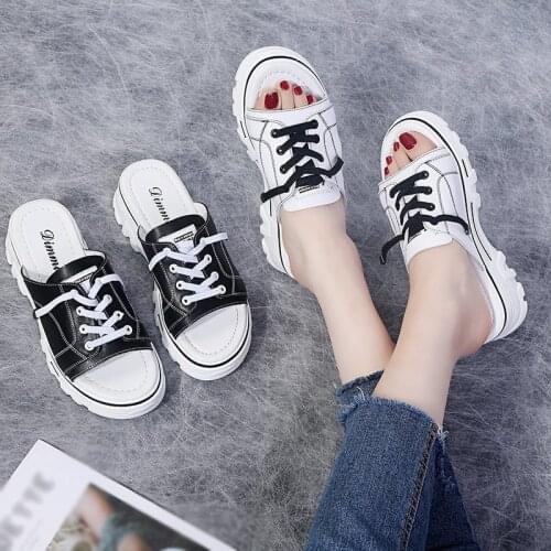 Womens Shoes Creative Lace-up Slippers Fashion Peep-toe Slides Sandals