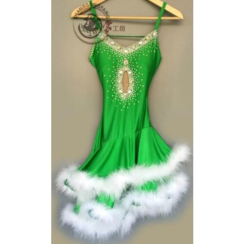 New style latin dance costume sexy spandex feather latin dance dress for women latin dance compeition dresses A92 S-4XL