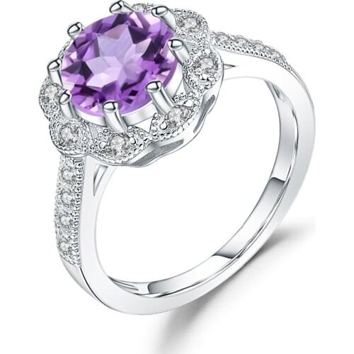 GEMS BALLET 2.01Ct Natural Amethyst Gemstone Ring 925 Sterling Silver Classic Rings For Women February Birthstone Fine Jewelry