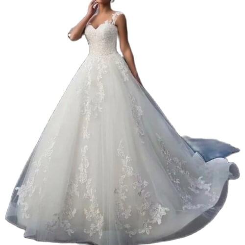 Elegant Lace Appliques Wedding Dresses Robe De Mariée Formal Bride To Be атласное платье Vestido De Novia Sweep Train