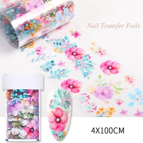 1 Box Spring Flowers Nail Foils Colorful Butterfly Maple Leaf Pattern Transfer Stickers Nail Decals DIY Nail Art Decorations