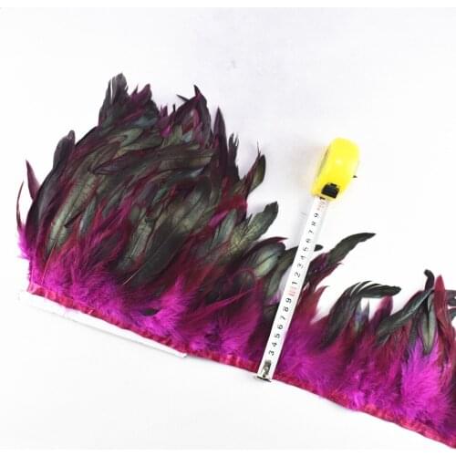 1 yards long high quality Rose Red Rooster Trims Feather Fringe Dyed with Satin Ribbon Tape for skirt width Rooster Feather