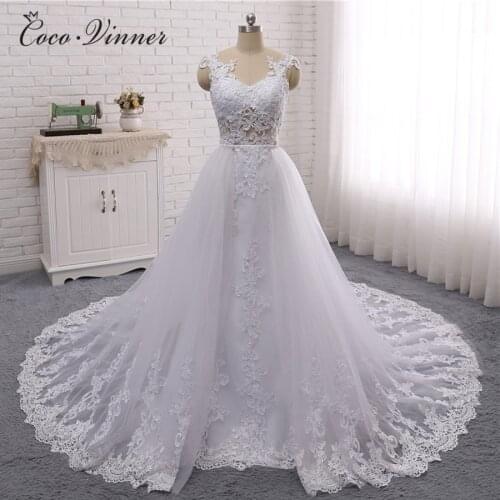 New Dubai Wedding Dress 2020 Illusion Sleeveless 2 in 1 Design Detechable Train 3 ways to Wear Style Wedding Dresses W0326