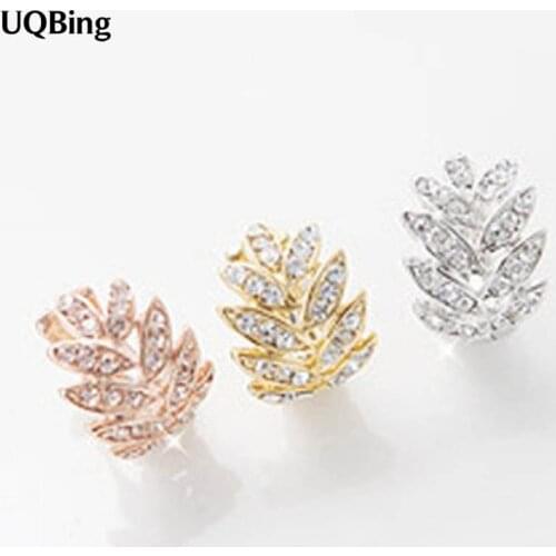 2017 New Style 925 Sterling Silver Clip Earrings Full Crystal Leaf Clip Earrings Pendientes Brincos