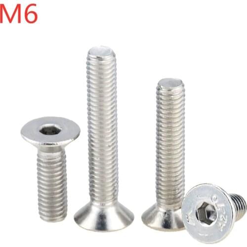 5PCS M6x10-60 14 18 20 25 50 304 Stainless Steel Hexagon Hex Socket Countersunk Screw Flat Head Screw Allen Bolts DIN7991 M6*10