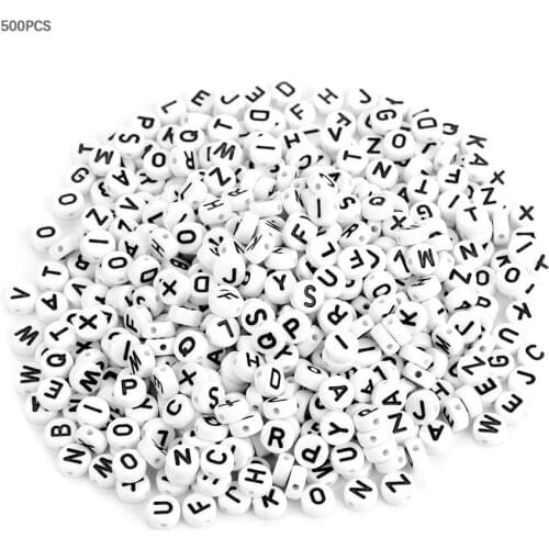 500Pcs Round Acrylic Single Letter Beads A-Z White Beads DIY Bracelet Pacifier Clip Accessories For Jewelry Mixed