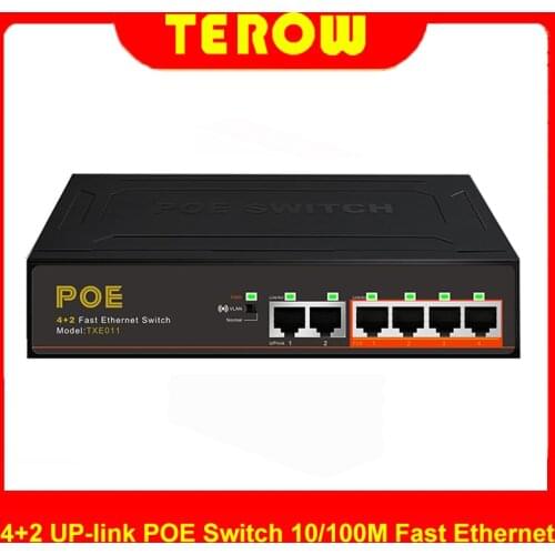 6-Port POE-switch 10/100 Mbps Fast Ethernet Switch 4+2 UP-link With Internal Power VLAN Supply 65W 52V IEEE802.3