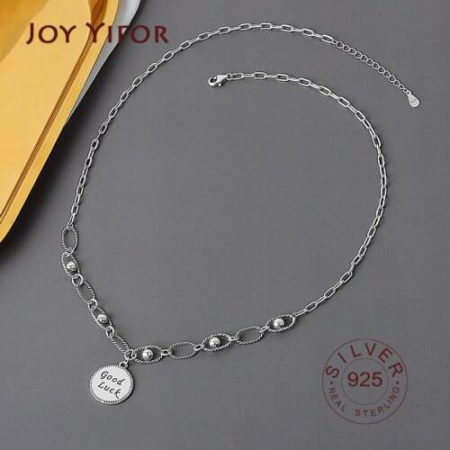 925 Sterling Silver Necklace For Women vantage Good Luck letter Necklace Box Chain Choker S-N193