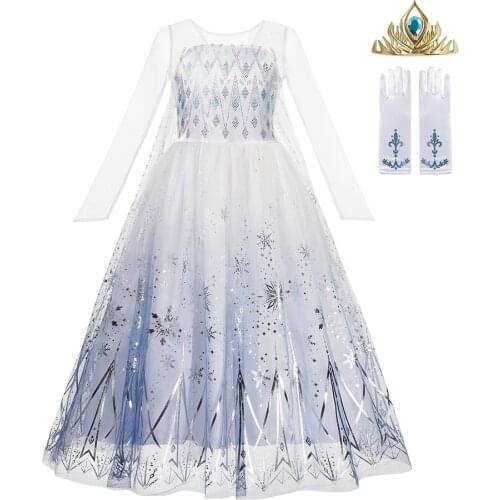 White Frozen 2 Girls Elsa Dress for girls Halloween Costume vestidos Christmas Princess Disney Dresses wedding party dress