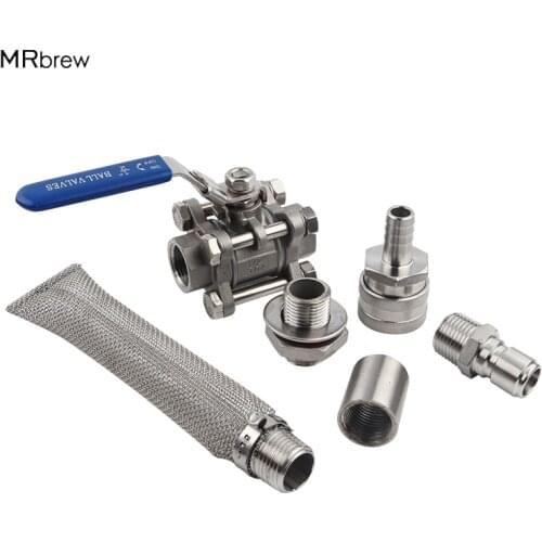 Weldless Boil Kettle Ball Valve Bazooka Kit 12" Kettle Screen, 3 Piece Ball Valve, 1/2" Hose Barb, Homebrew Hardware