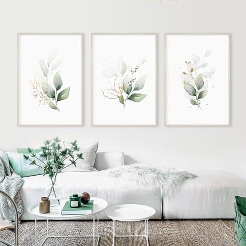 Bohemia Green Leaves Golden Floral Botanical Wall Art Canvas Paintings Poster Print For Living Room Kitchen Home wall Decor