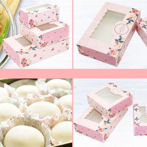 10PCS Mini Mooncake Paper Gift Box Transparent Window Candy And Sweets Cake Box Wedding Favor Navidad Gift Packaging For Home
