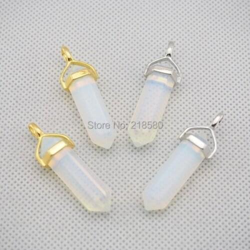 C01P01014 Opalite Opal Reiki Chakra Healing Spiritual Pendulum Point Pendants Silver gold Gold Bail