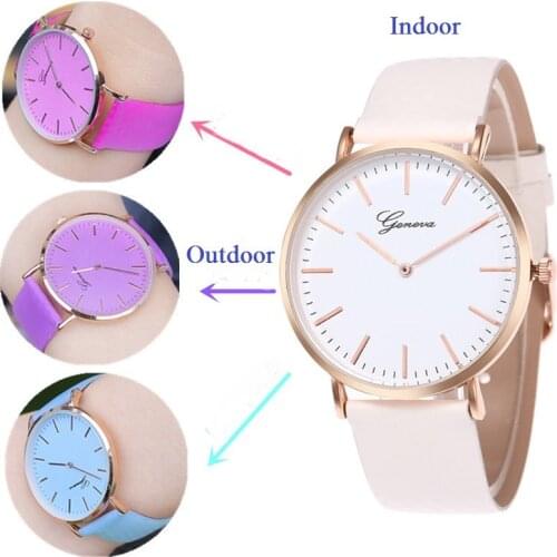 Fashion Women Change Color Watch Hodinky Ladies Casual Quartz Watch Female Leather Band Clock Blue Reloj Mujer Marcas Famosa