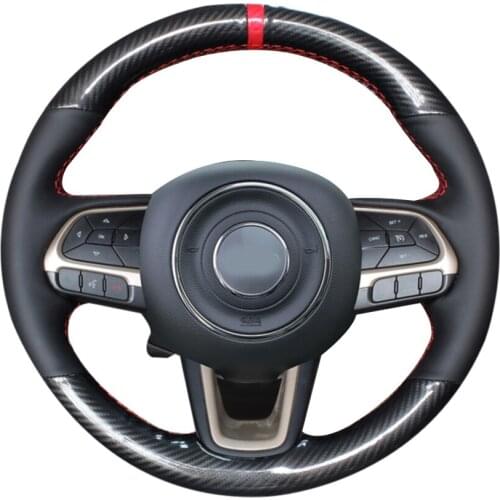 5D Carbon Fiber&Black Leather Steering Wheel Hand Sewing Wrap Cover Fit For Jeep Compass 2017 Renegade 2016-2017